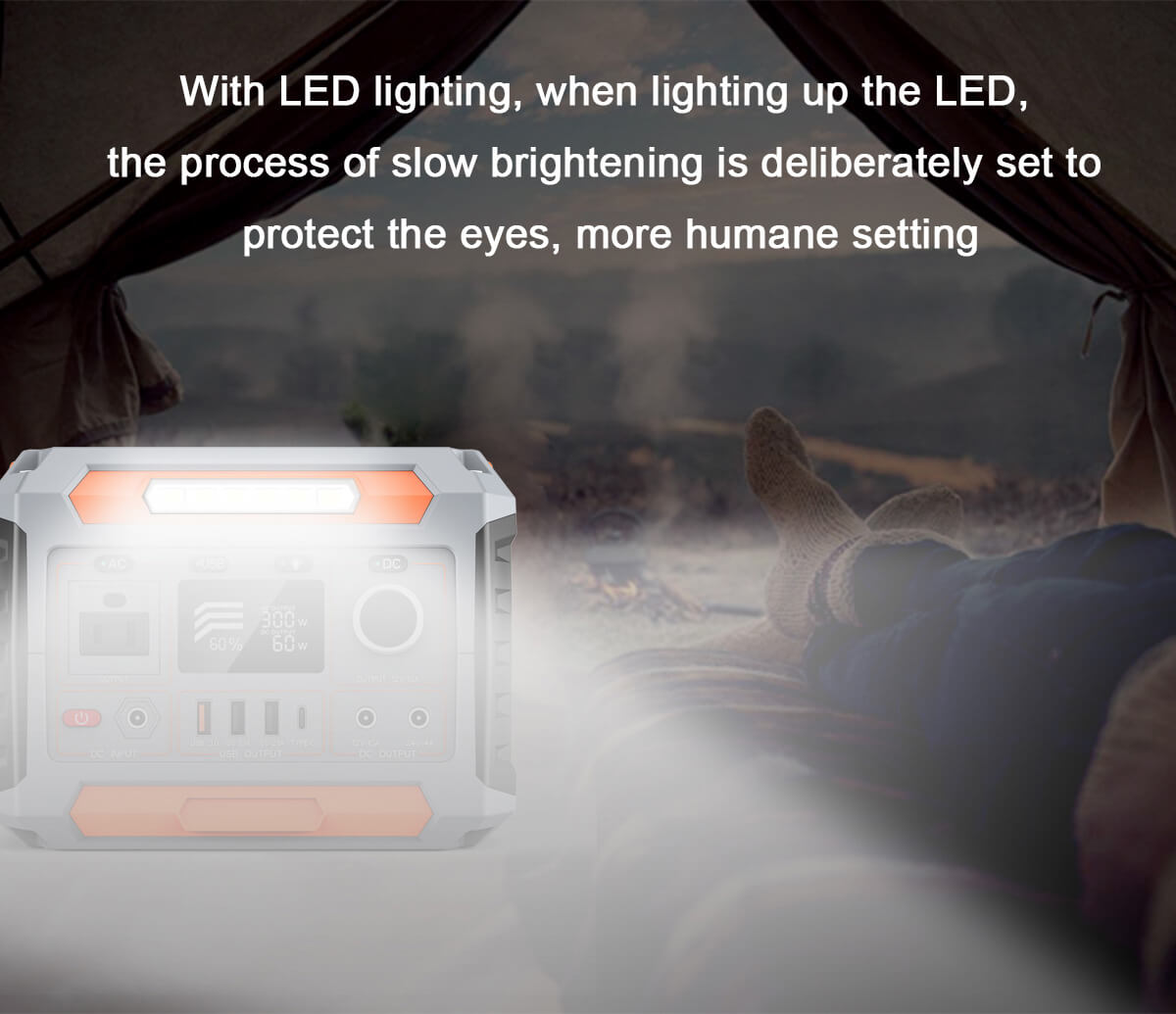 300w portable small power station detail with led light on