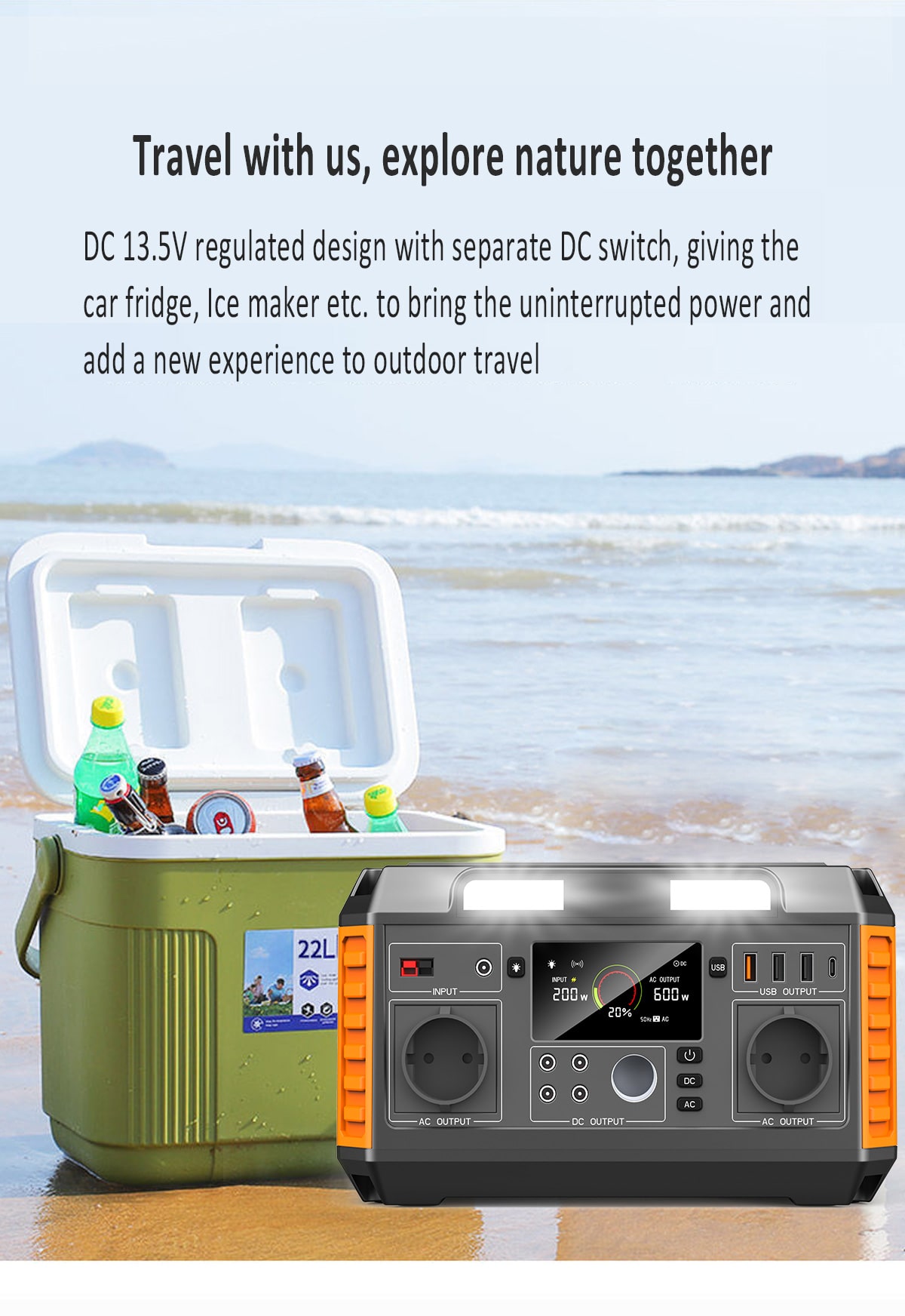 portable battery power station 600w with ice cooler box