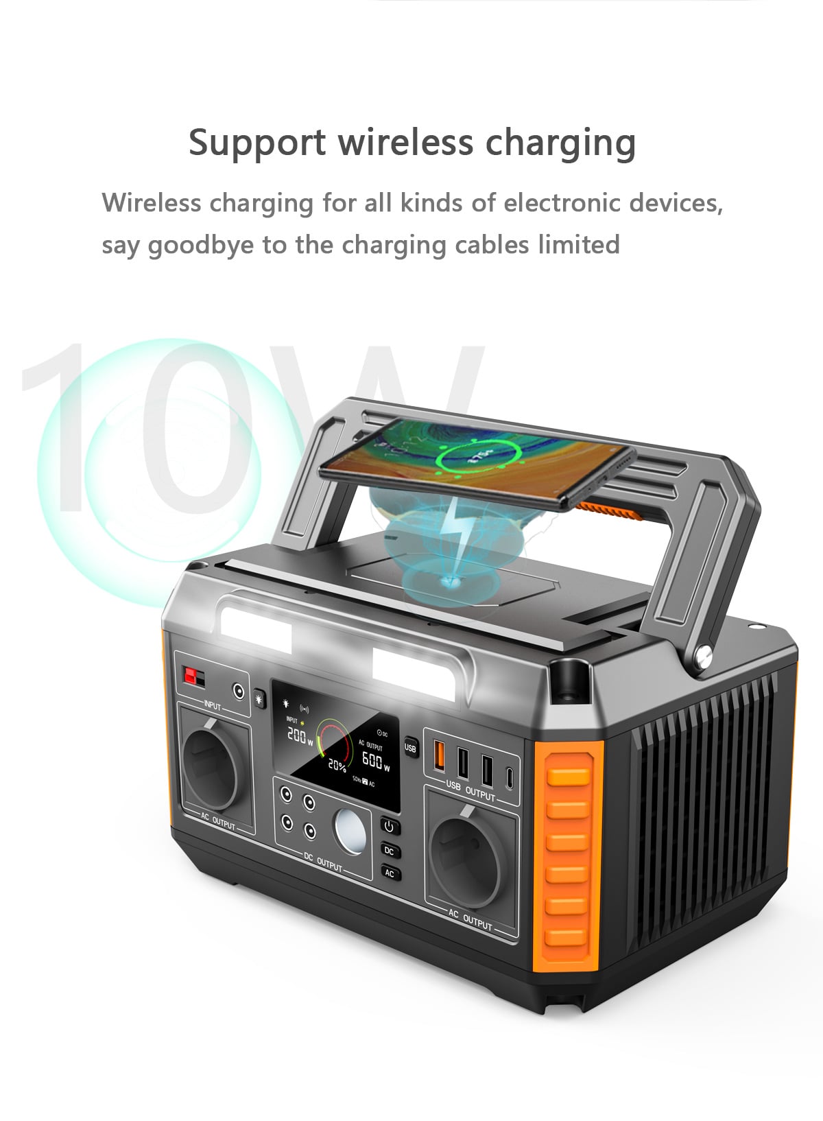 portable battery power station 600w wireless charge